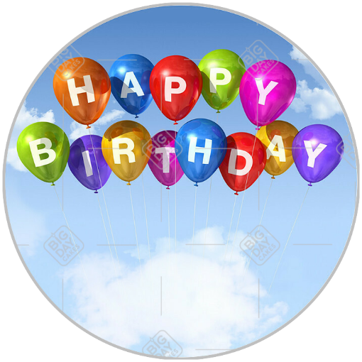 Happy Birthday balloons in the sky topper - round